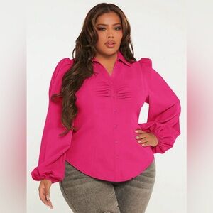 SHEIN SXY Plus Ruched Lantern Sleeve Shirt - NWT - Size 2XL